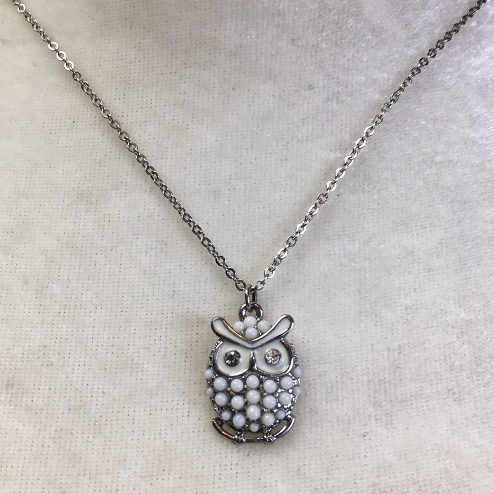 Silver Beaded Owl Necklace